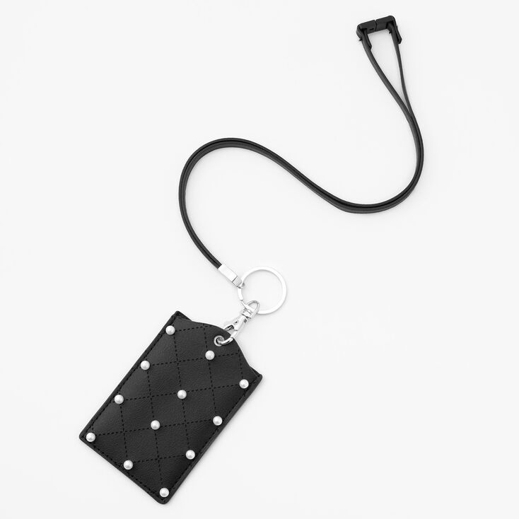 Faux Pearl Quilted Lanyard - Black,