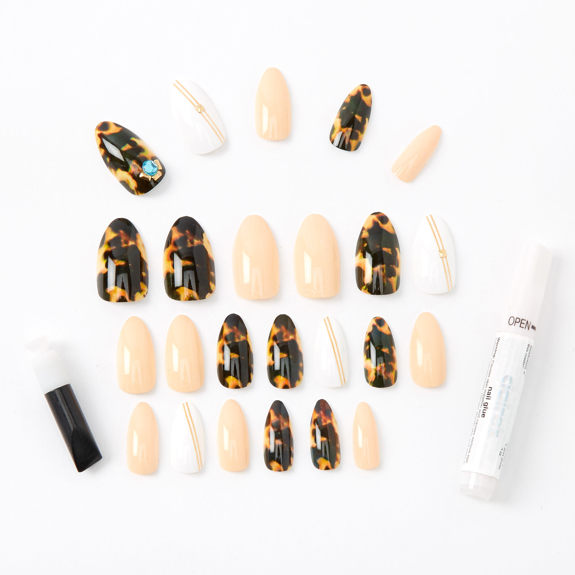 Tortoiseshell Bling Stiletto Faux Nail Set - 24 Pack,