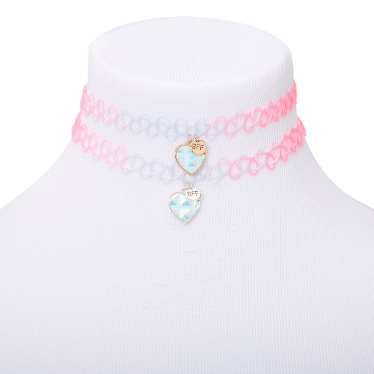 Best Friends Holographic Heart Scale Tattoo Choker Necklaces - 2 Pack,