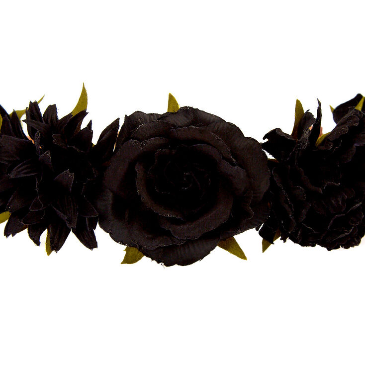 Glitter Rose Flower Crown Headwrap - Black,