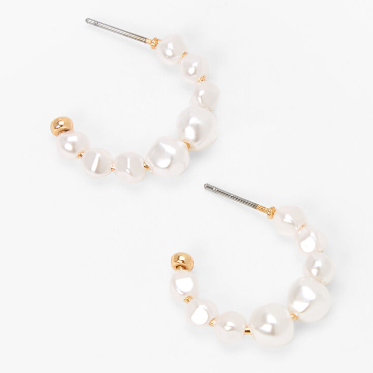 Gold-tone 20MM Mini Pearl Hoop Earrings,