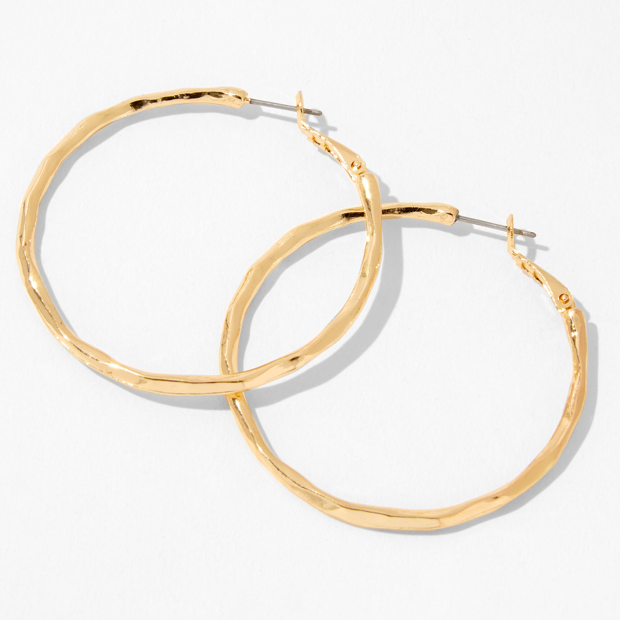 Gold 60MM Molten Hoop Earrings Claire s US
