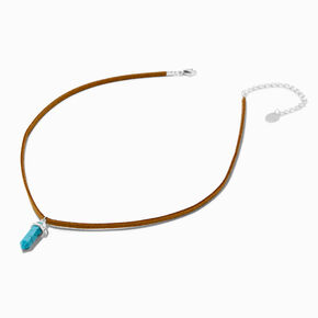 Turquoise Mystical Gem Pendant Brown Cord Necklace,