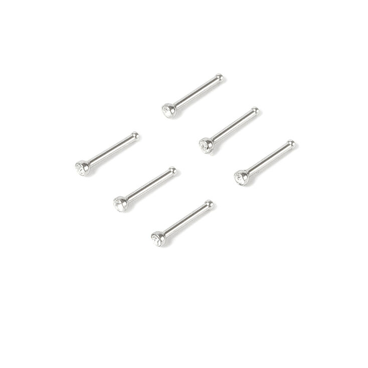 20G Stainless Steel Tiny Crystal Nose Studs - 6 Pack,