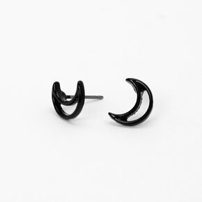 Black Open Moon Stud Earrings,