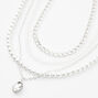 Silver Rhinestone Pearl Chain Multi Strand Necklace,