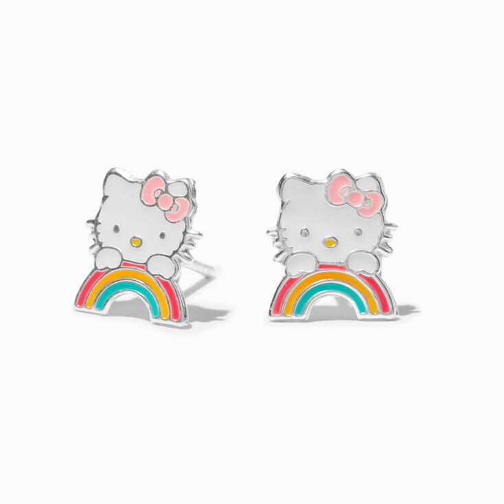 Sterling Silver Hello Kitty&reg; Claire&#39;s Exclusive Rainbow Enamel Stud Earrings,