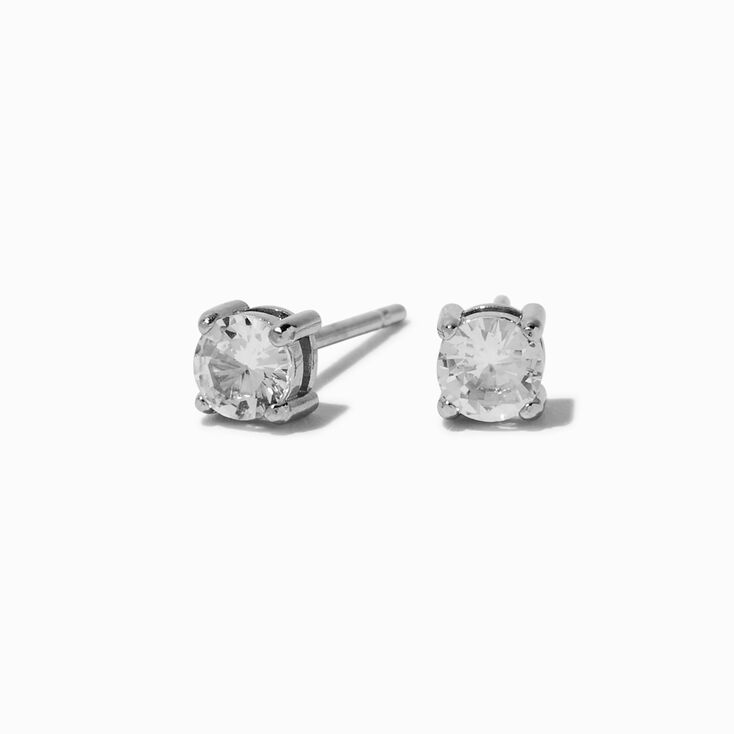 Clous d&rsquo;oreilles panier en zircon cubique 4&nbsp;mm acier inoxydable couleur argent&eacute;e,