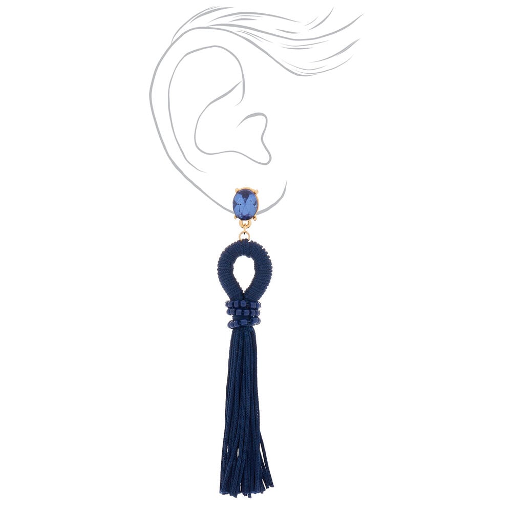 4" Looped Tassel Drop Earrings - Navy,