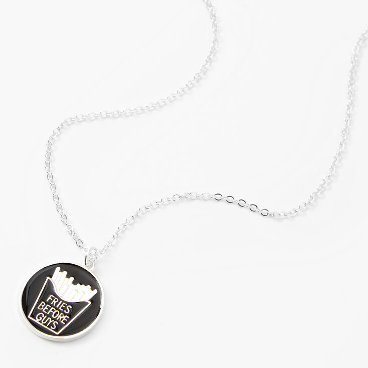 Silver Fries Before Guys Pendant Necklace - Black,