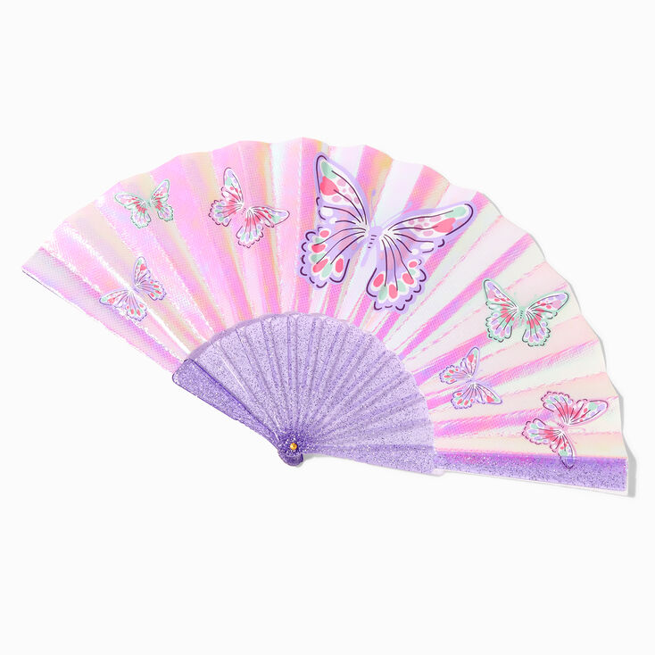Claire&#39;s Club Lilac Butterfly Folding Fan,