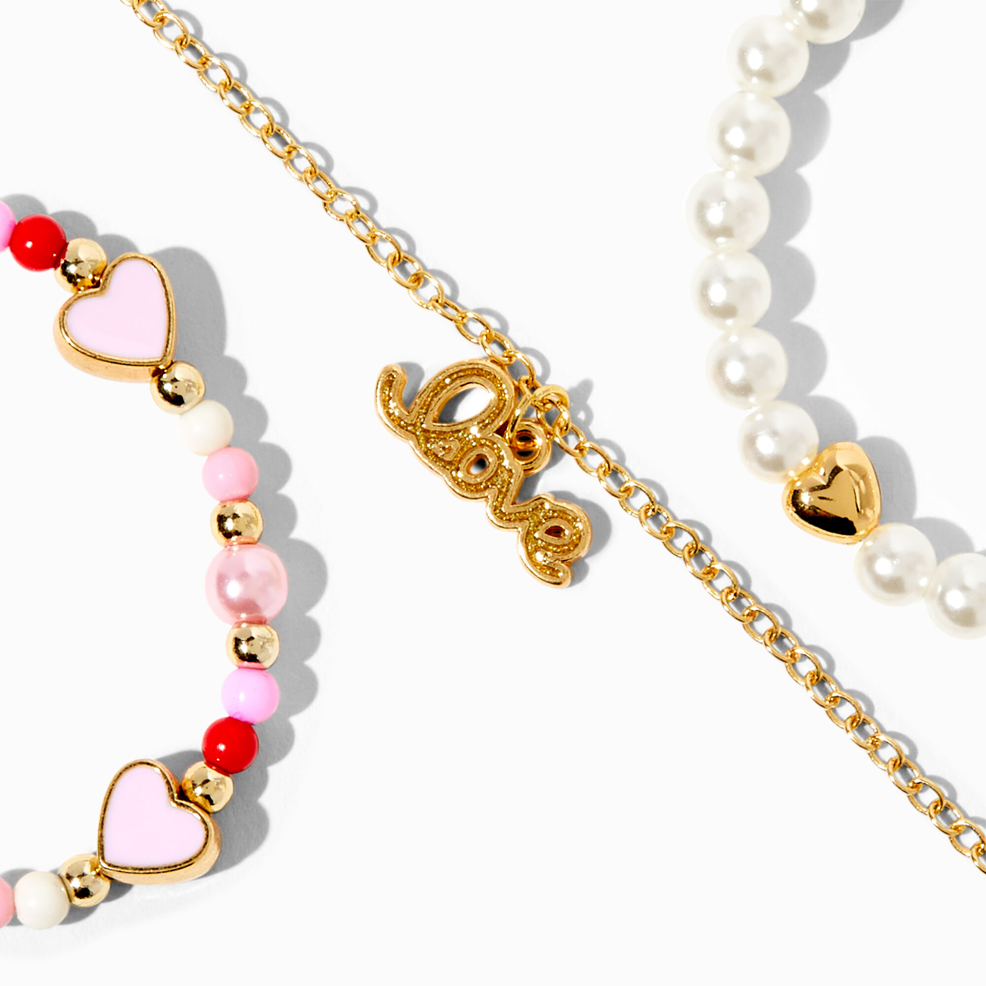 Claire's Club Love Charm Adjustable Bracelets - 3 Pack,