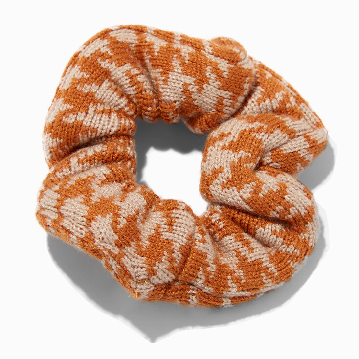 Mustard Yellow Houndstooth Sweater Knit Hair Scrunchie,