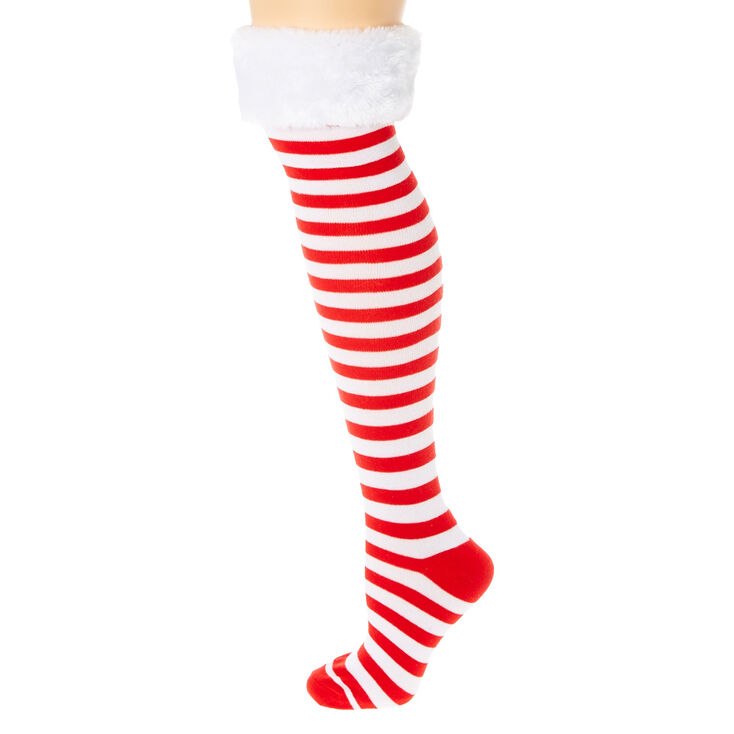 Red White Knee High Holiday Socks Claire S Us