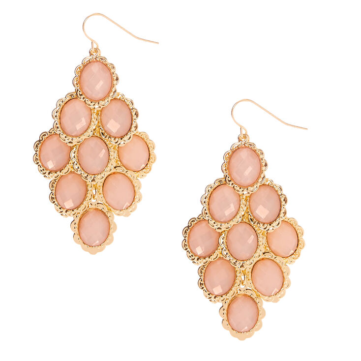 Gold 2&quot; Chandelier Stone Drop Earrings - Pink,