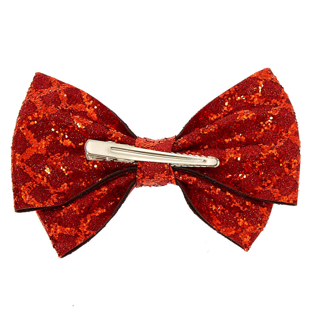 Christmas Glitter Hair Bow Clip - Red,