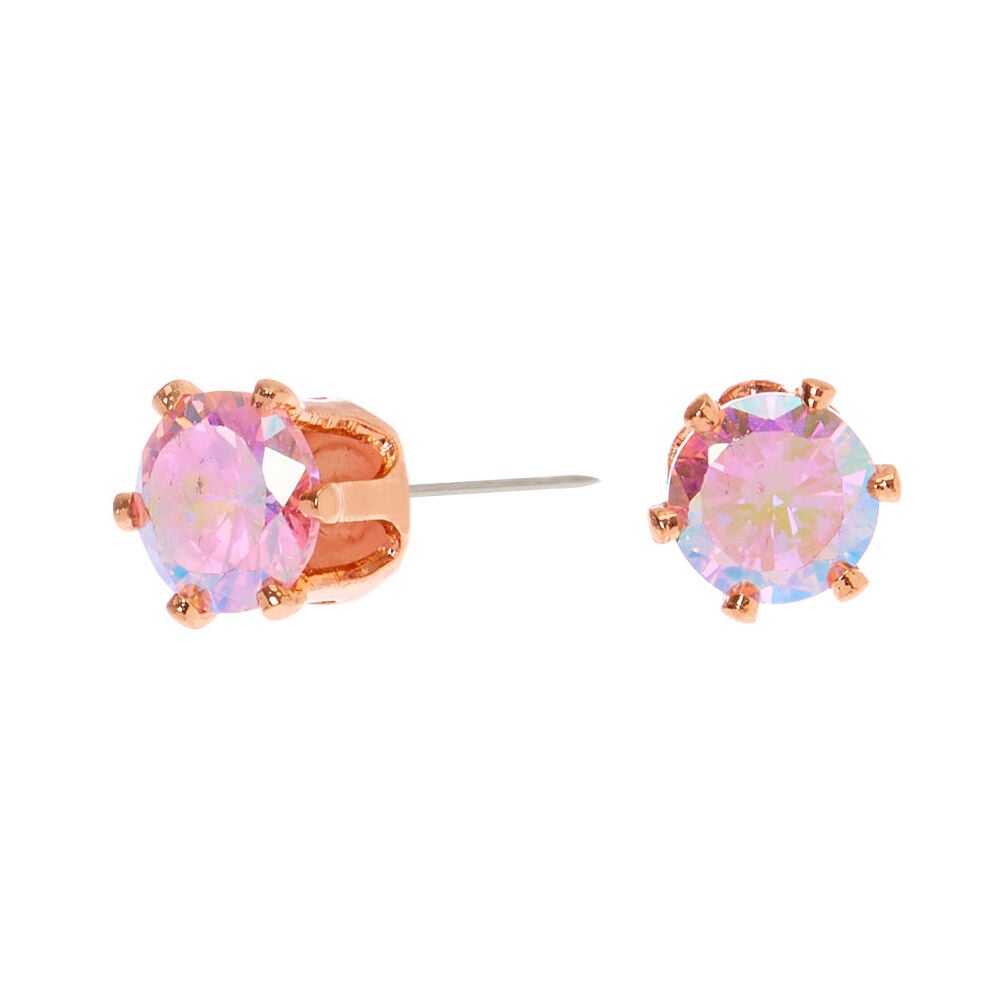 Rose Gold Color Light of Pink Stud Earrings Round Zirconia Ear Stud Earings Jewelry