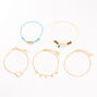 Bracelets aux designs vari&eacute;s ambiance Tulum couleur dor&eacute;e - Turquoise, lot de 5,