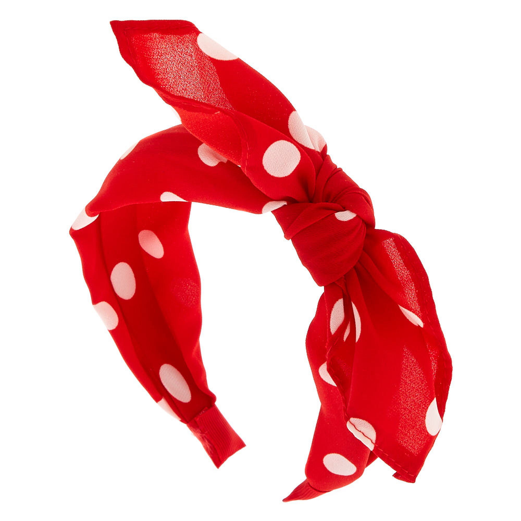 View Claires Polka Dot Knotted Bow Headband Red information