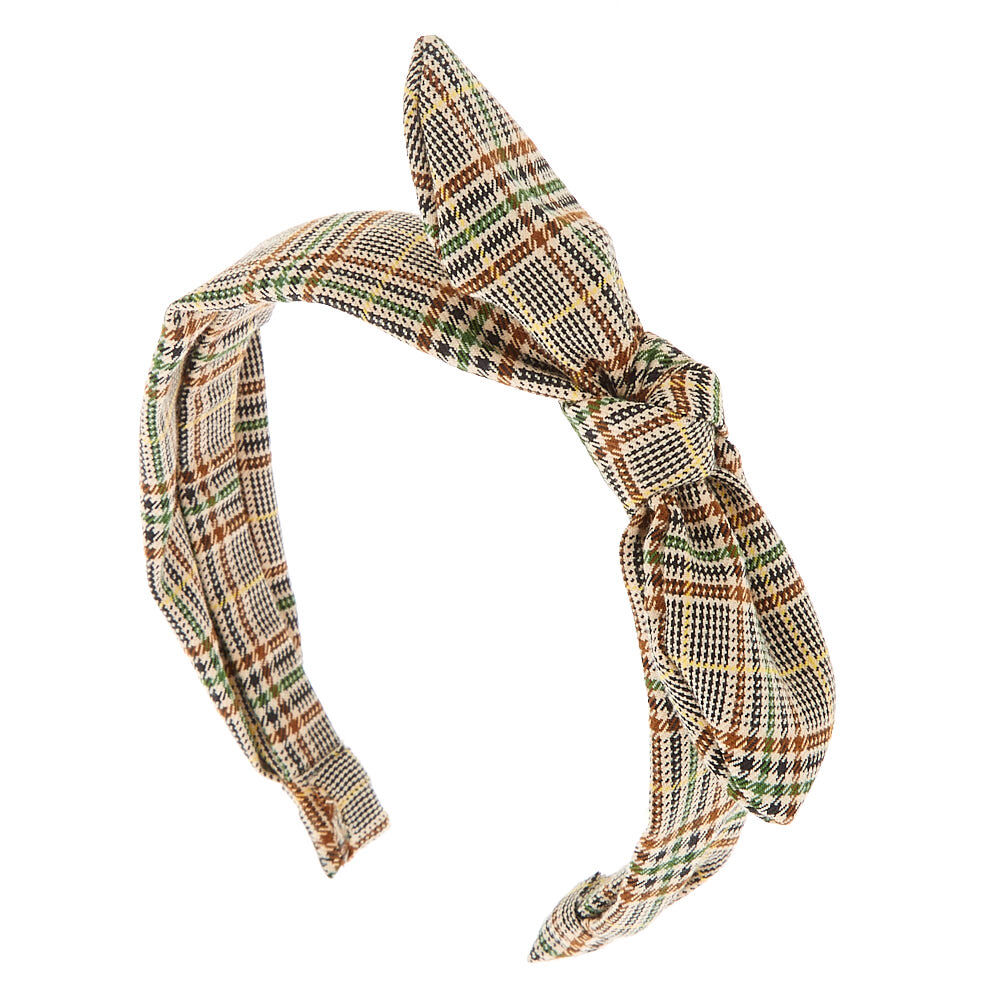 Classic Plaid Knotted Bow Headband - Brown,