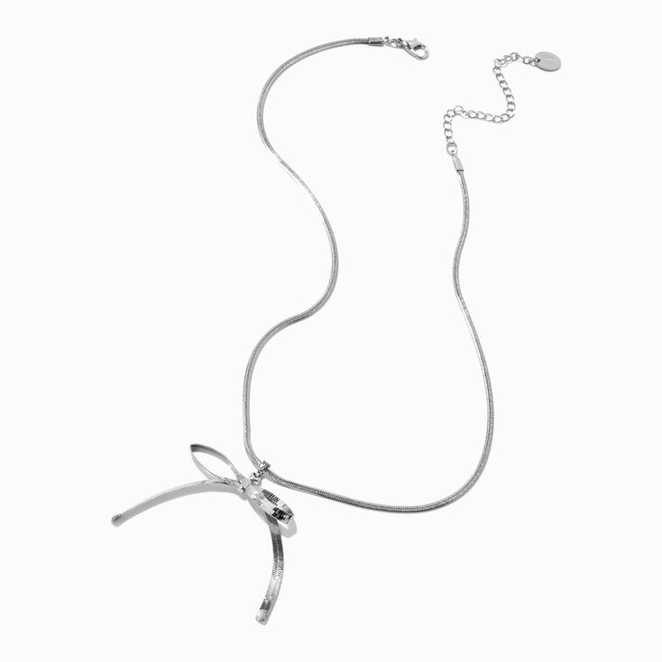 Silver-tone Snake Chain Bow Necklace ,