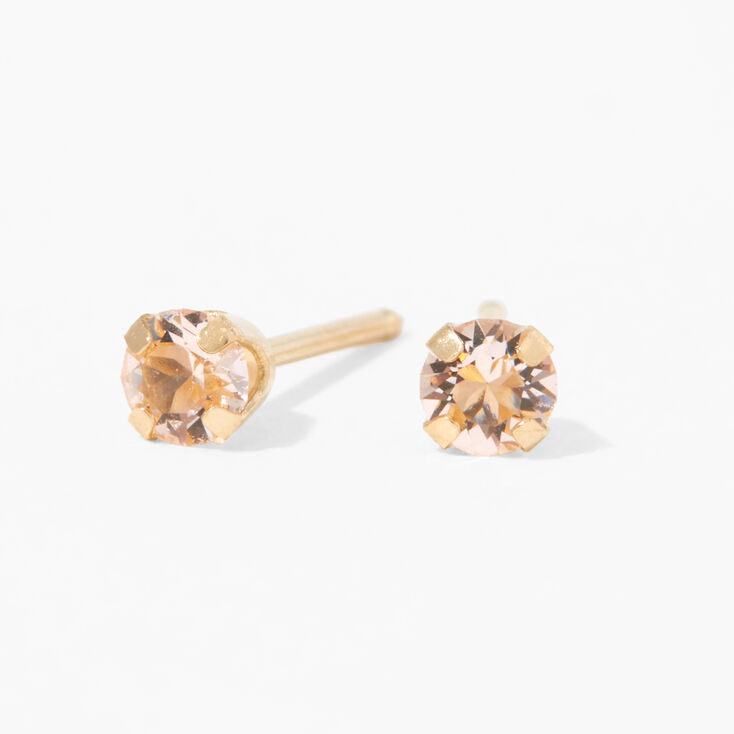 14kt Yellow Gold 3mm Crystal Silk Studs Ear Piercing Kit with Ear Care Solution,