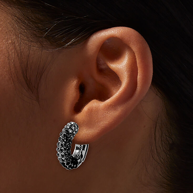 Silver-tone, Black &amp; Hematite Ombr&eacute; Hoop Earrings,