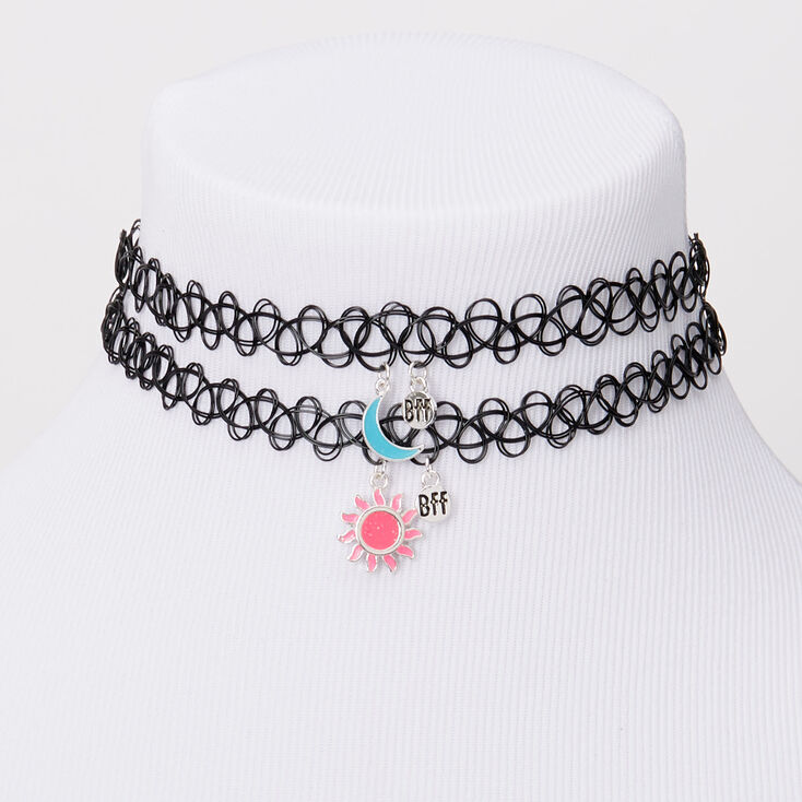 Best Friends Sun &amp; Moon Glow In The Dark Tattoo Choker Necklaces - 2 Pack,