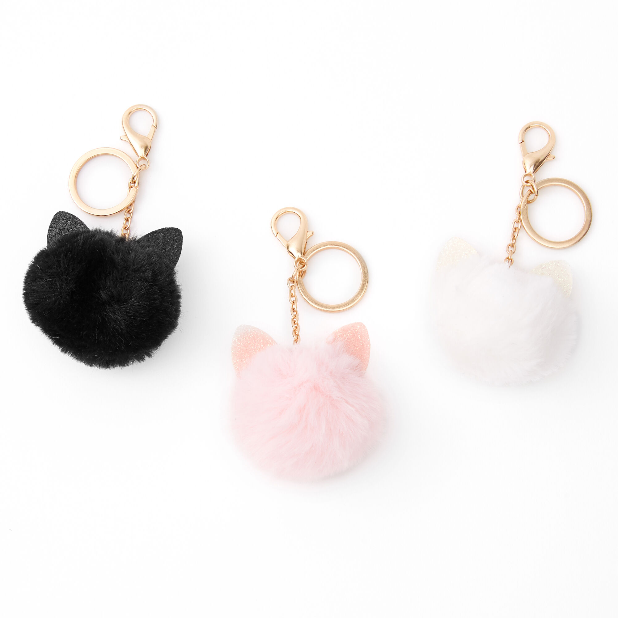 View Claires Pom Cat Keyrings 3 Pack Gold information