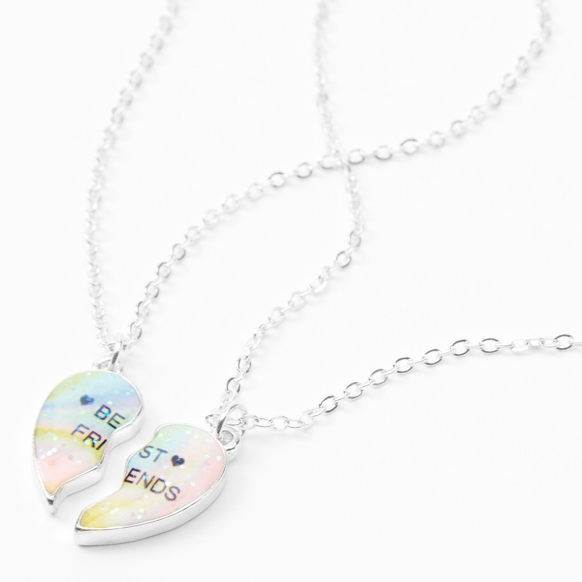 View Claires Best Friends Cosmic Heart Split Pendant Necklaces 2 Pack Silver information