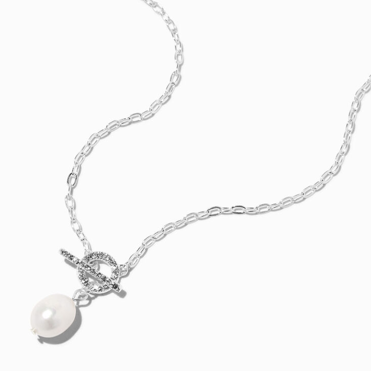Silver Pearl Toggle Pendant Necklace,