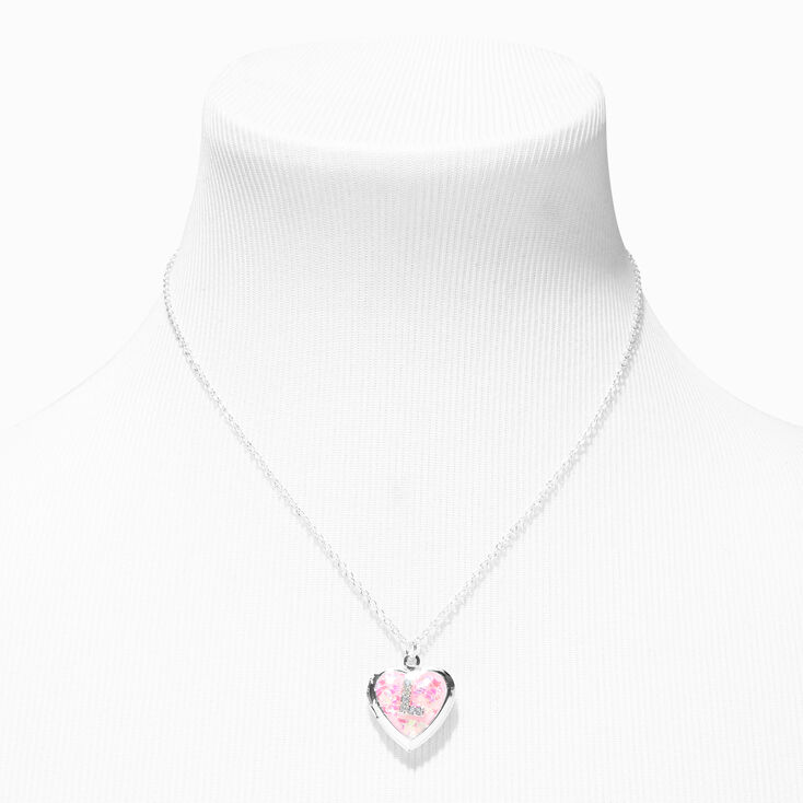 Collier &agrave; m&eacute;daillon c&oelig;ur paillet&eacute; &agrave; initiale d&eacute;cor&eacute;e rose &#40;L&#41;,
