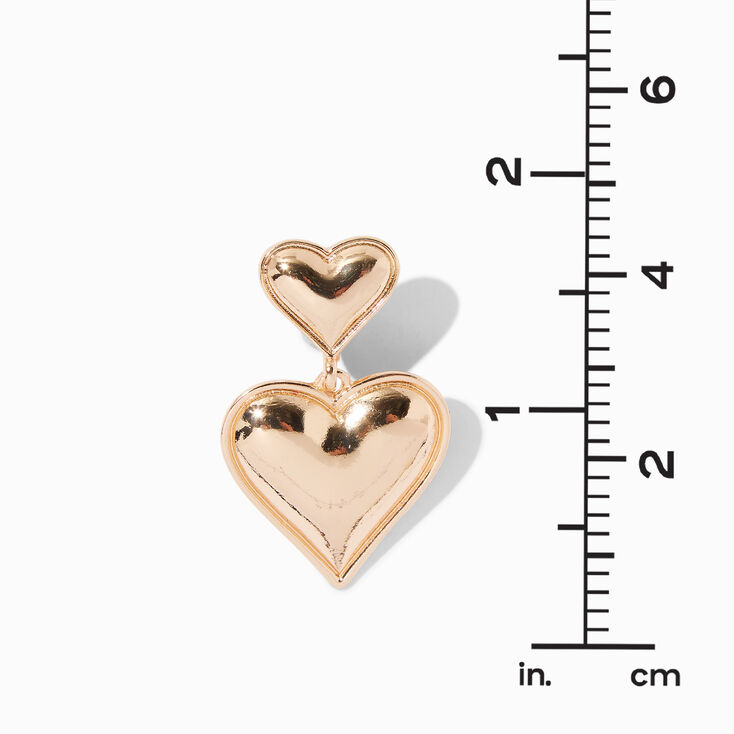 Gold-tone Bubble Heart 1&quot; Clip-On Drop Earrings ,