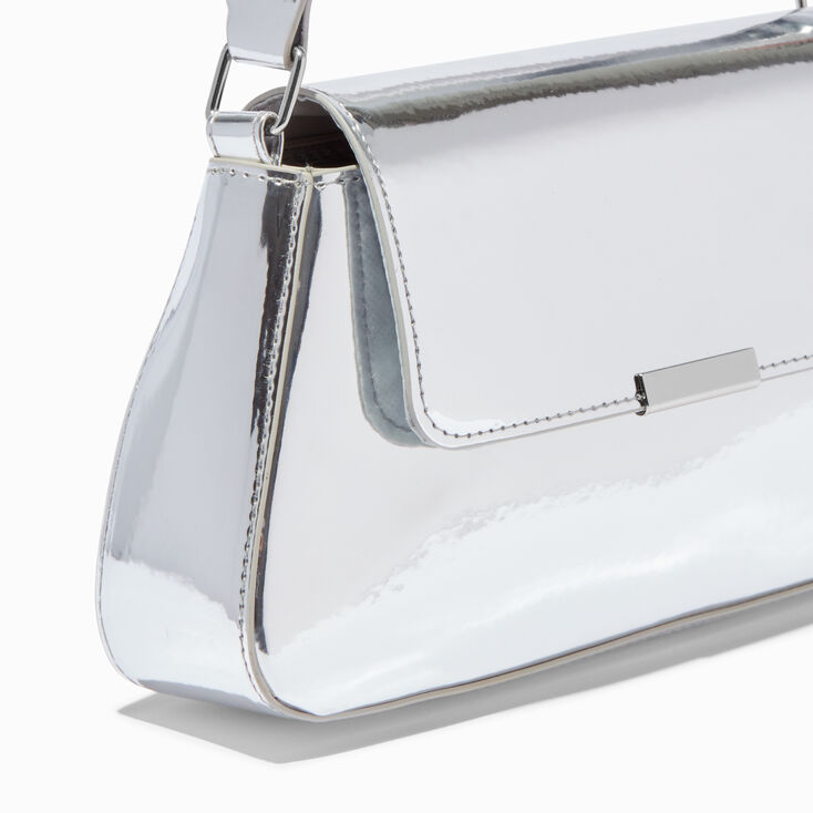 Mirrored Silver Baguette Shoulder Bag,