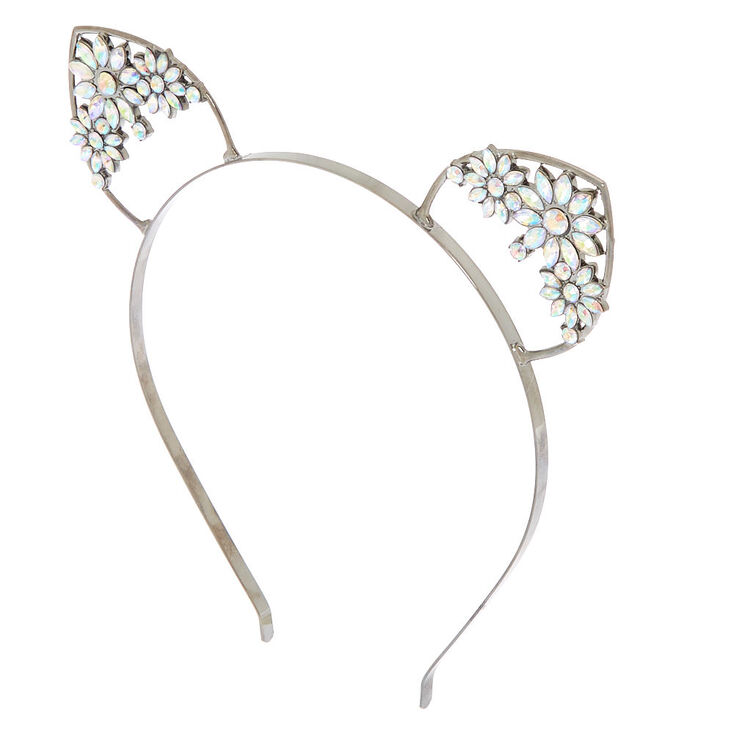Hematite Floral Gem Cat Ears Headband Claire S