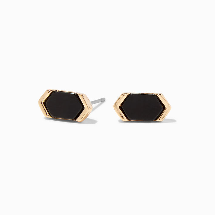 Black Art Deco Gold-tone Stud Earrings,