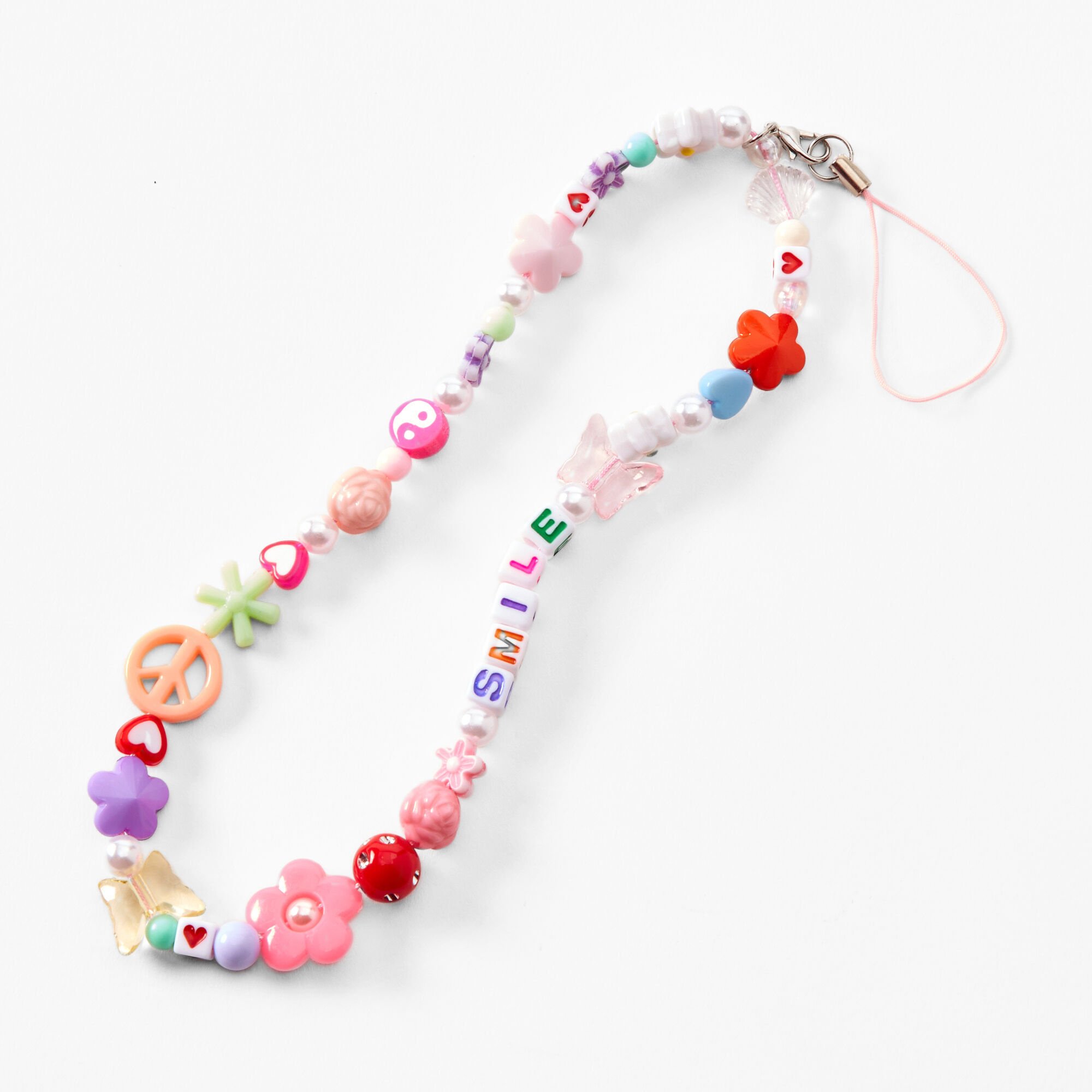 View Claires Icon Beaded Phone Strap Pink information
