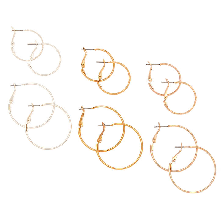 Mixed Metal Hoop Earrings - 6 Pack,