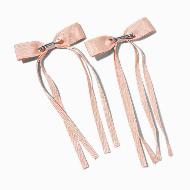 Barrettes &agrave; n&oelig;ud &agrave; longs pans en ruban gros-grain rose tendre - Lot de 2,