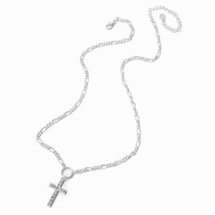 Silver-tone Embellished Cross Pendant Necklace,