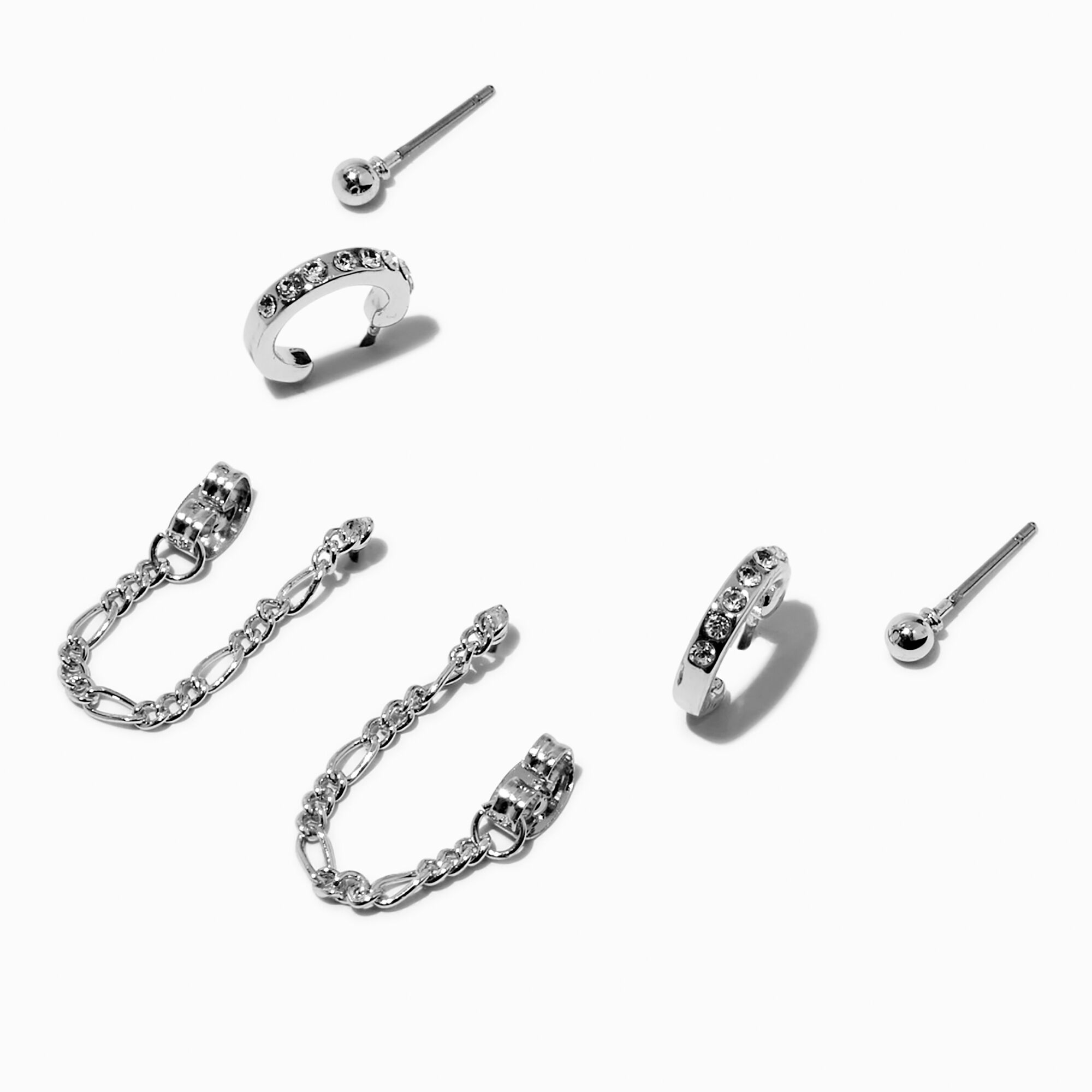 View Claires Tone Chain Earring Stackables Set 3 Pack Silver information