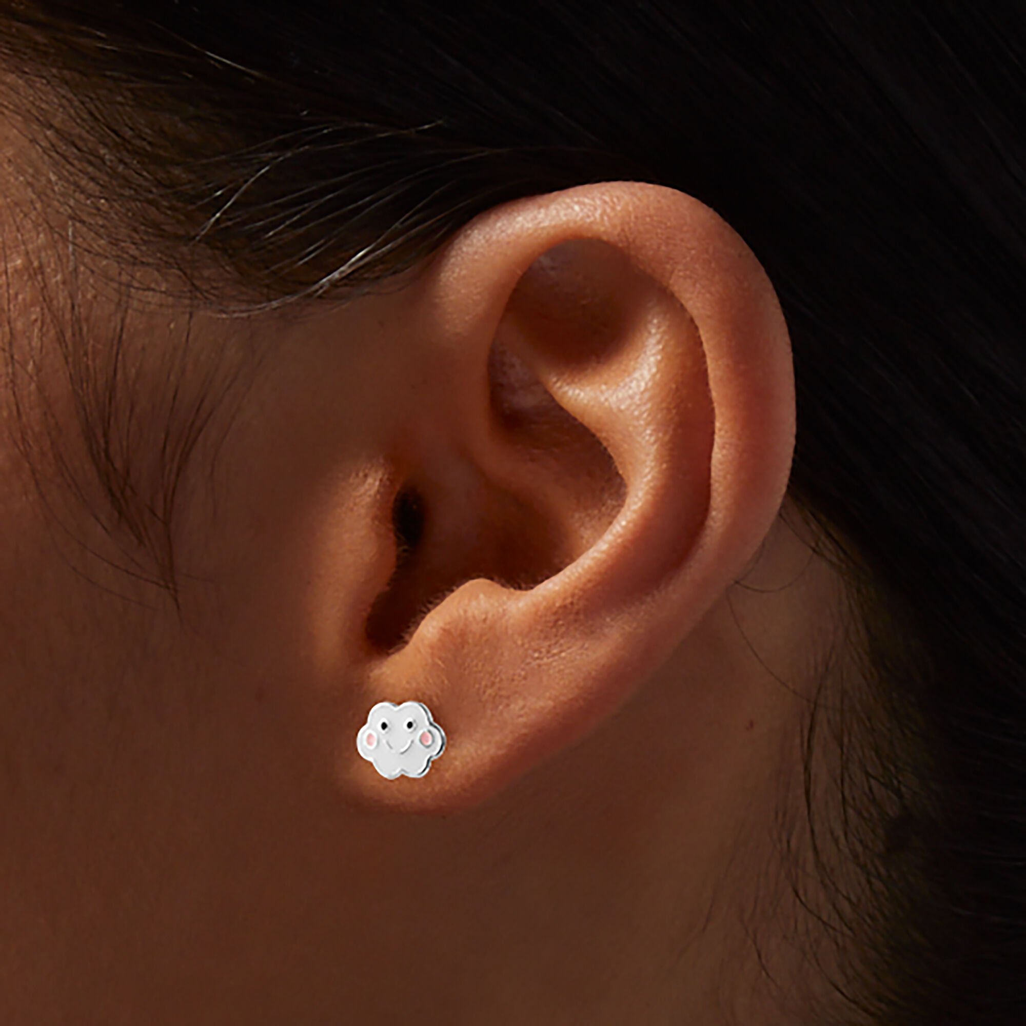 Sterling Silver Happy Face Cloud Stud Earrings,