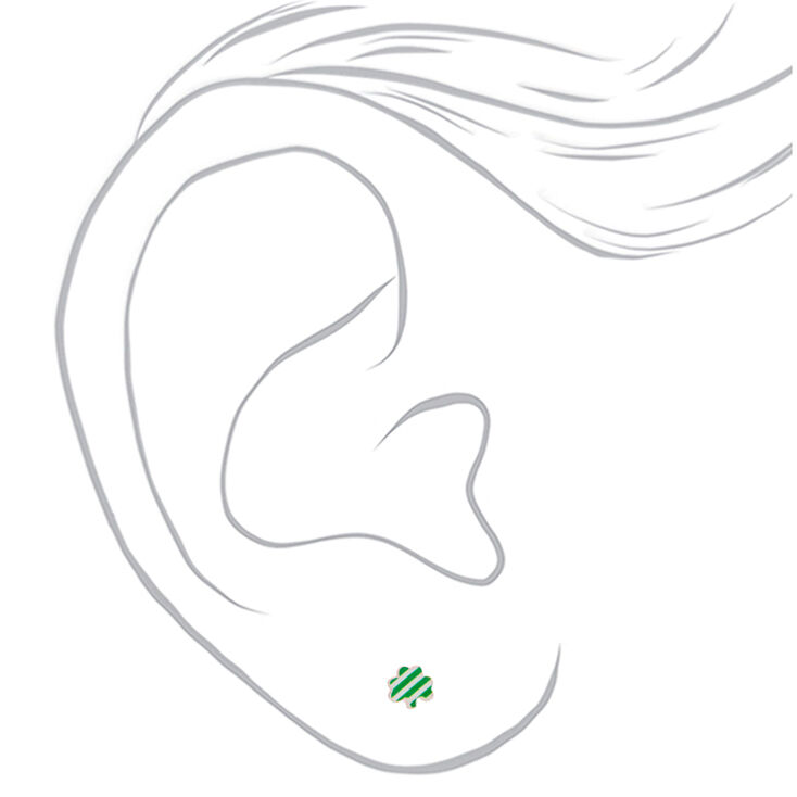 Silver Patterned Shamrock Stud Earrings - Green, 3 Pack,