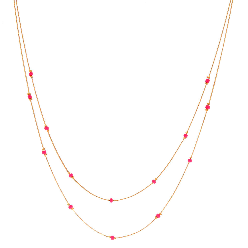 Multi Strand Multi Pink And Gold Tone Bead Braided Necklace Earring 