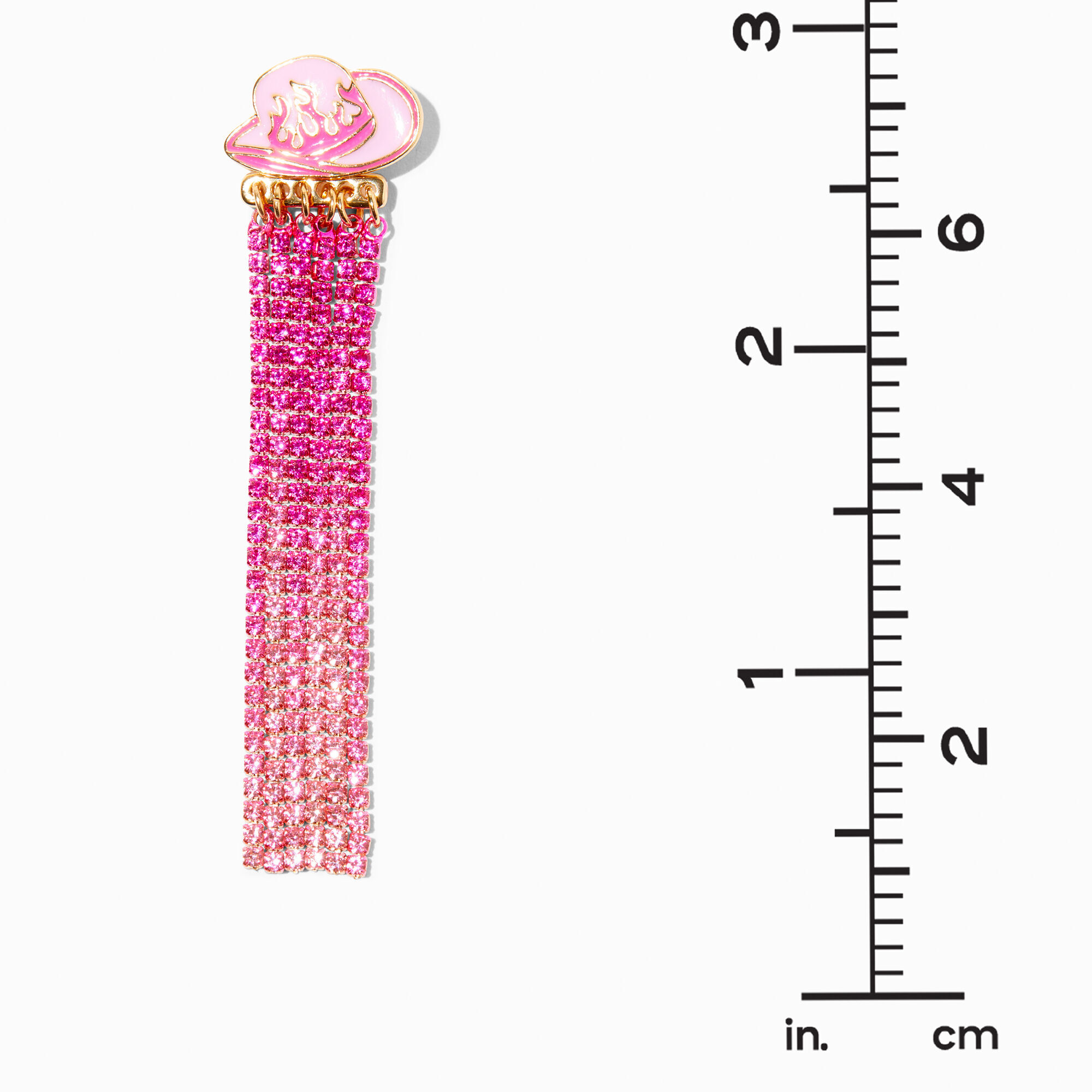 Pink Cowboy Hat Fringe Chains 2" Drop Earrings,