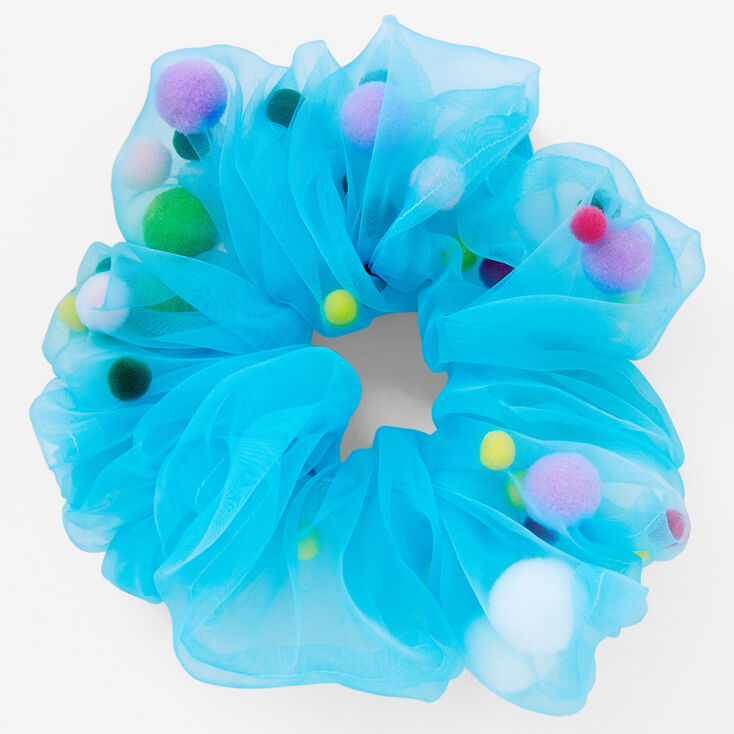 Giant Confetti Pom Blue Hair Scrunchie,