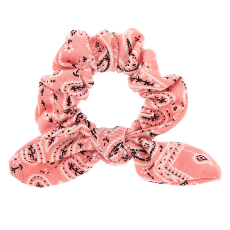 Small Bandana Knotted Bow Hair Scrunchie - Pink,