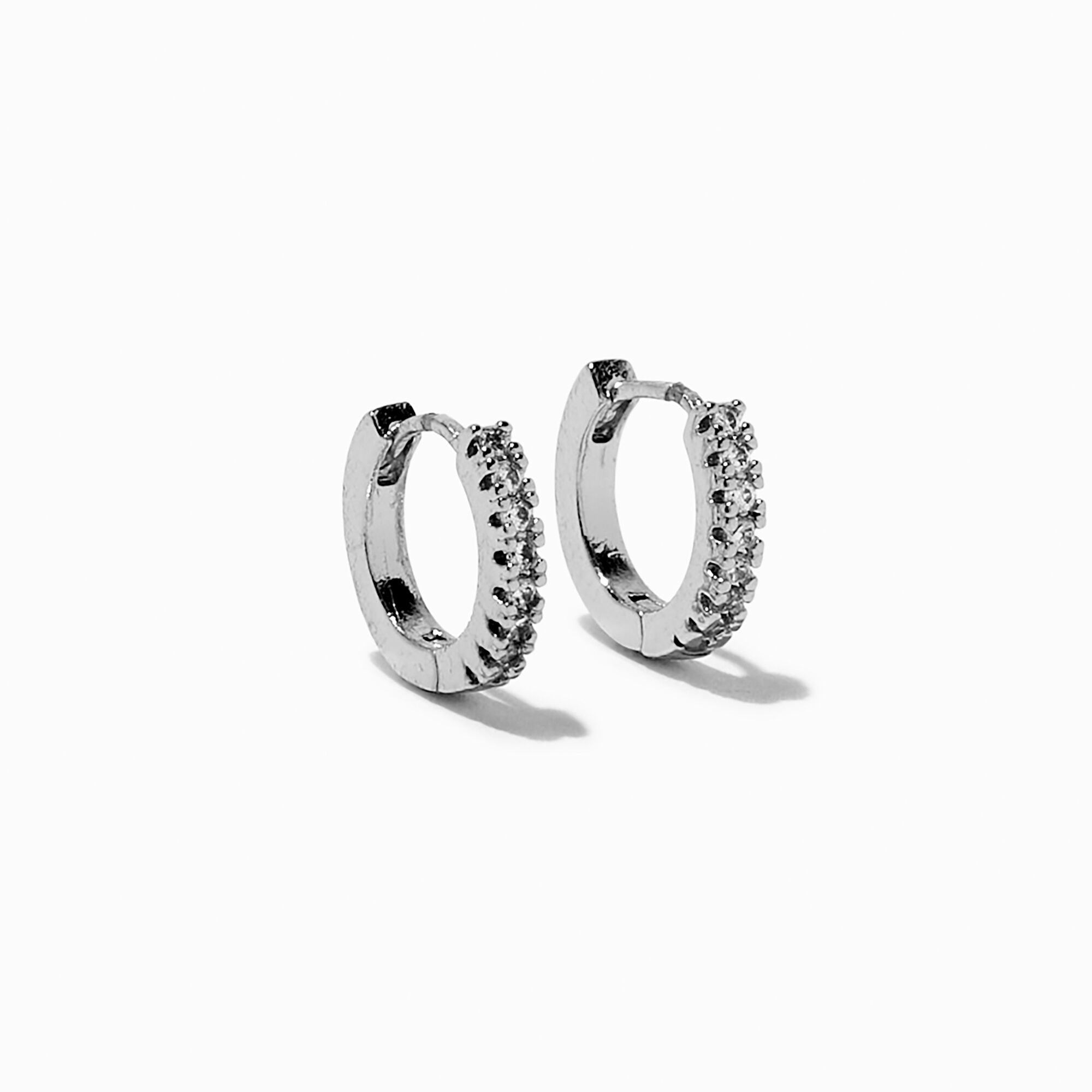 Silver-tone Cubic Zirconia 10mm Hoop Earrings,
