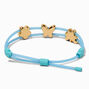 Gold-tone Clover, Flower &amp; Butterfly Charm Blue Bolo Bracelet,