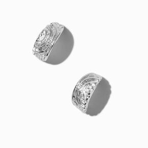 Silver-tone Textured Half Hoop Earrings,